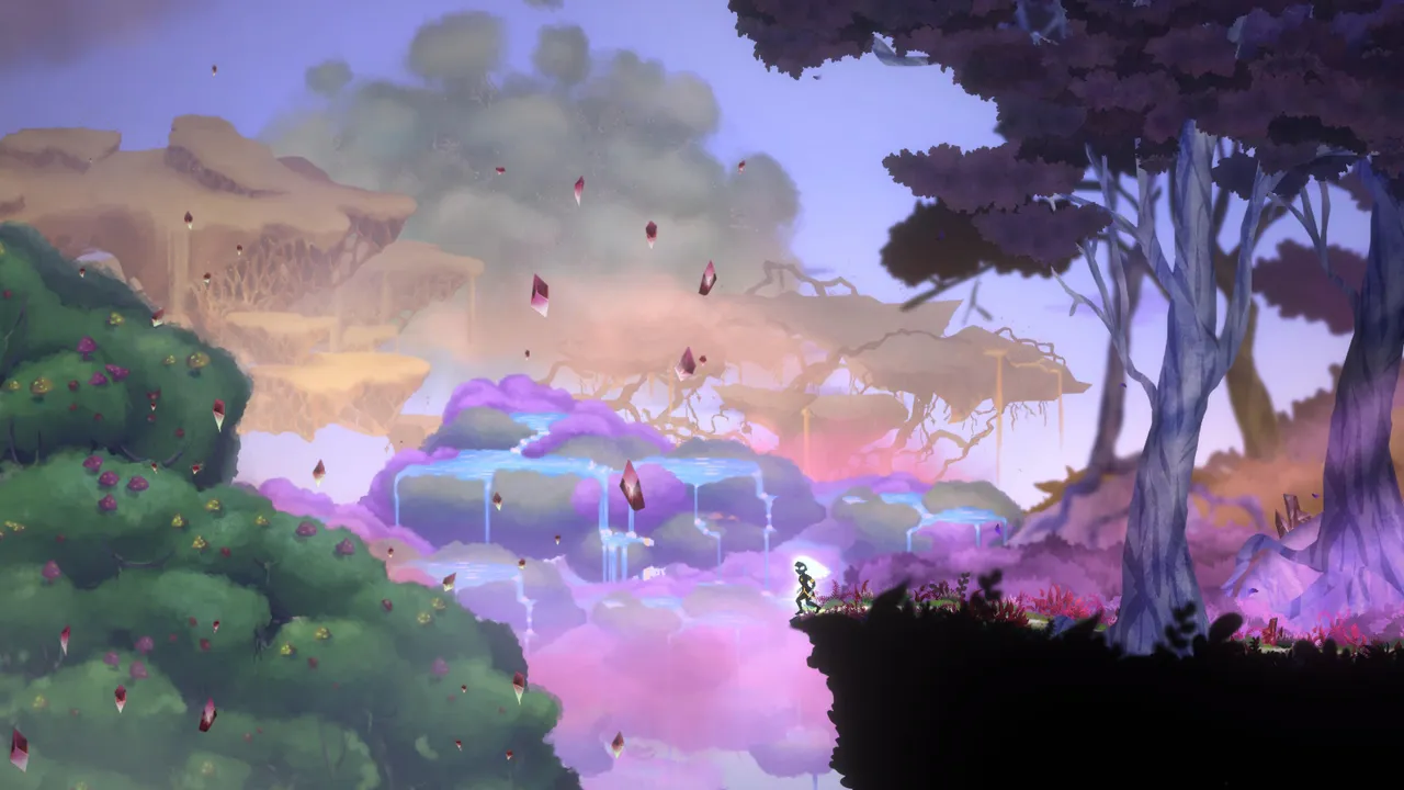 Rin travels through colourful worlds.