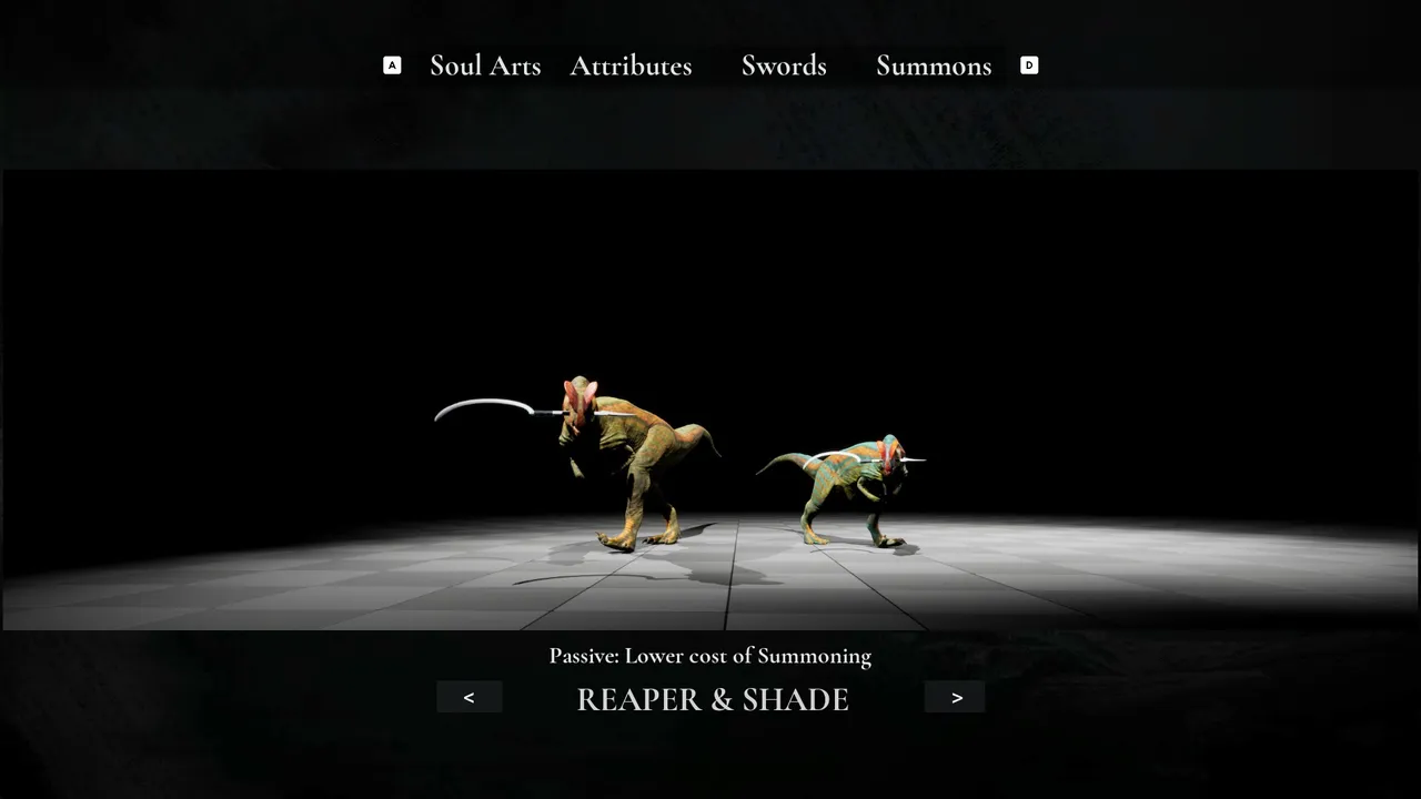 Reaper & Shade, one of the summons earned by beating a boss - passive perks like these are where a lot of the build variety actually lives.