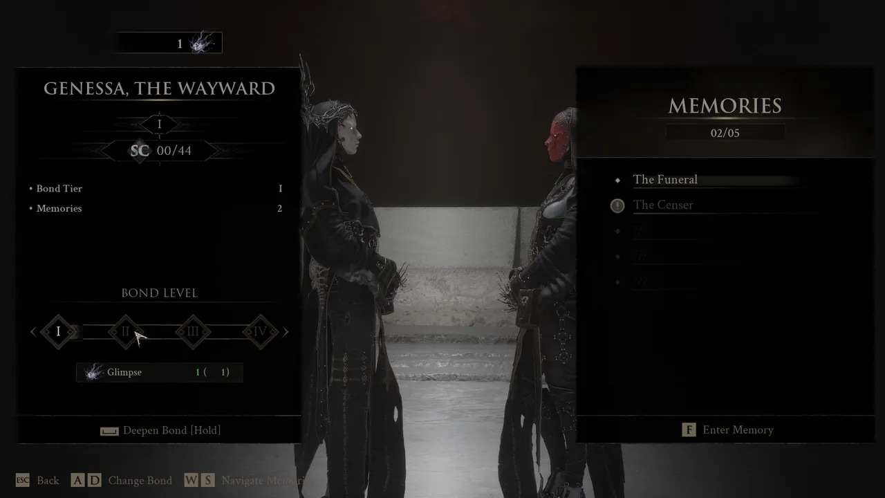 Genessa's Bond Tier and upgrades are managed through her own menu rather than the Shellkeeper's