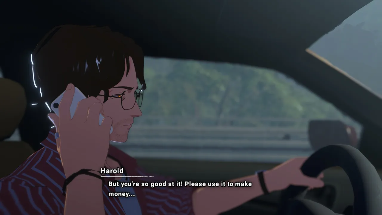 Eugene on the road, camera bag over his shoulder and regrets in abundance. The opening moments of OPUS: Prism Peak establish his character with quiet, unhurried confidence.