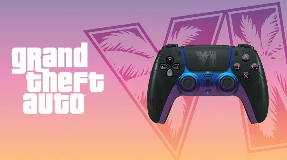 Both controllers include official GTA VI badges and support adaptive triggers and haptic feedback for enhanced gameplay