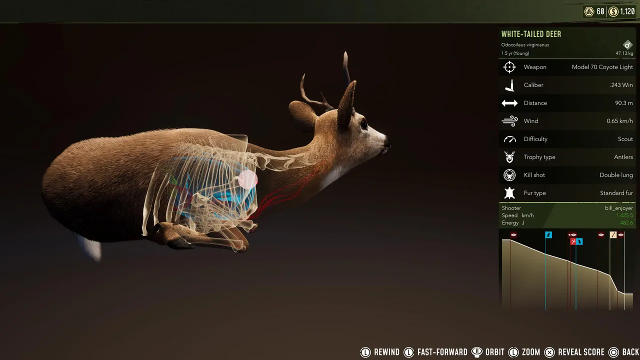 Hunting Simulator 3 gives you a bunch of info on your kill.