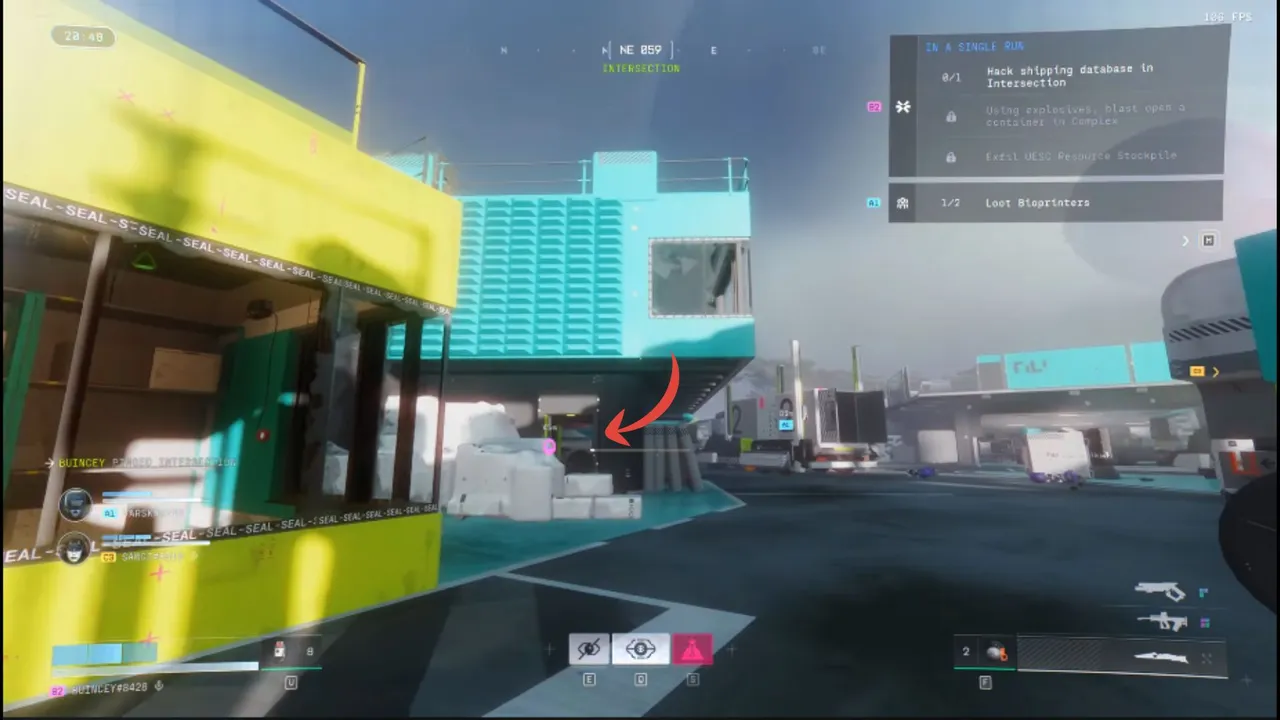Enter through this building to reach the shipping database terminal in Intersection.