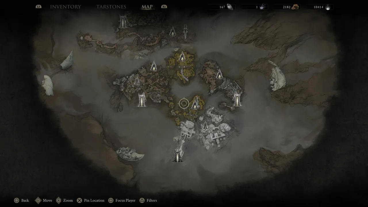 The Ruins of Mammon map with all the beacon and gate locations.