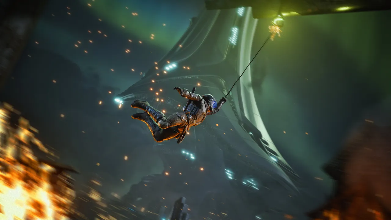The grappling hook is where the Uncharted comparisons start writing themselves.