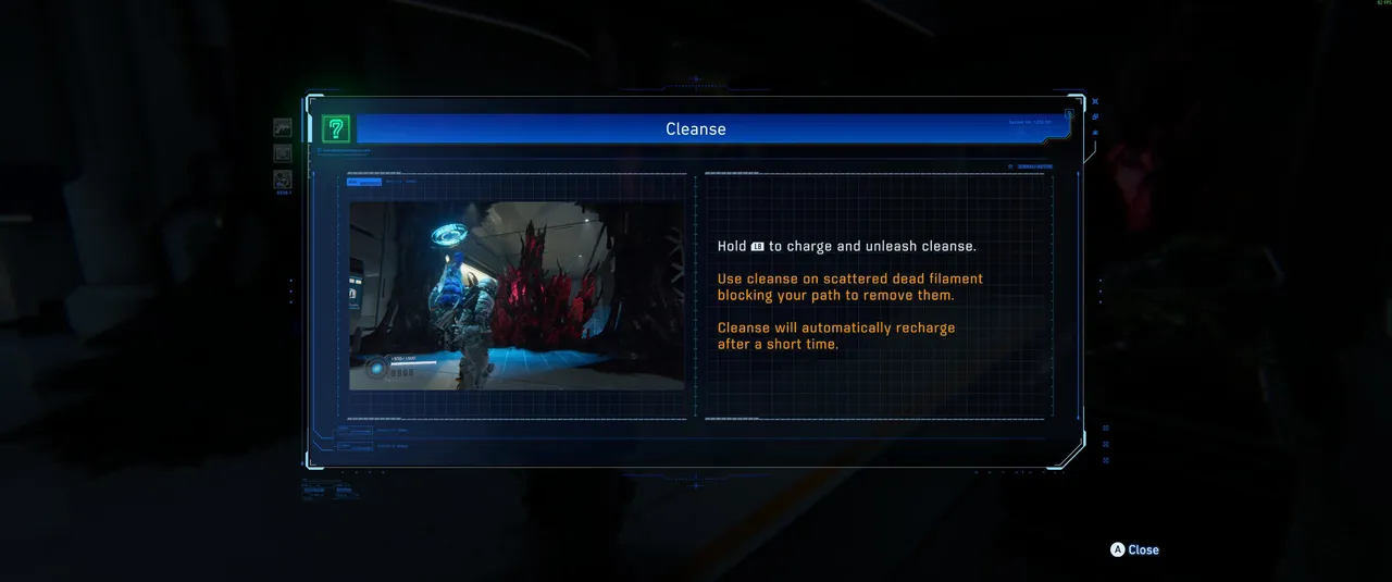 This is the Cleanse tutorial screen that appears when Diana first gains the ability. Hold the prompted button while near a deposit to charge and release it. It recharges automatically after a short time.