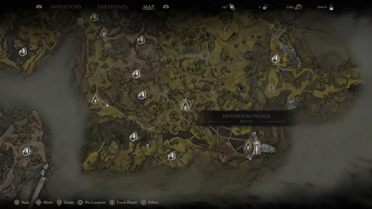 The Mushroom Village beacon is located exactly to the east of Widow's Overlook and will be very important for the exploration of this area of the game.