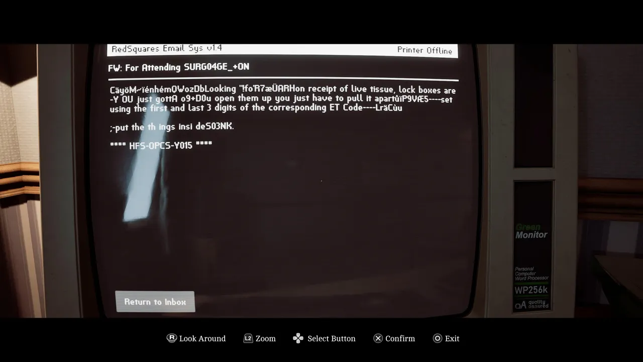 The messed-up email holding both clues: how the combination works, and the Hospital ID you'll need to match it against.