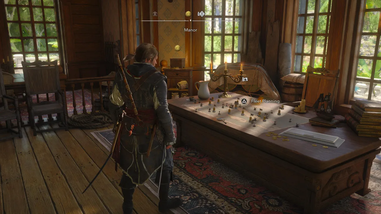 Kenway's Fleet can be managed from this table in the Great Inagua manor, as well as from the cabinet inside the Jackdaw. This is where you'll track your fleet and see which ship classes you've collected.