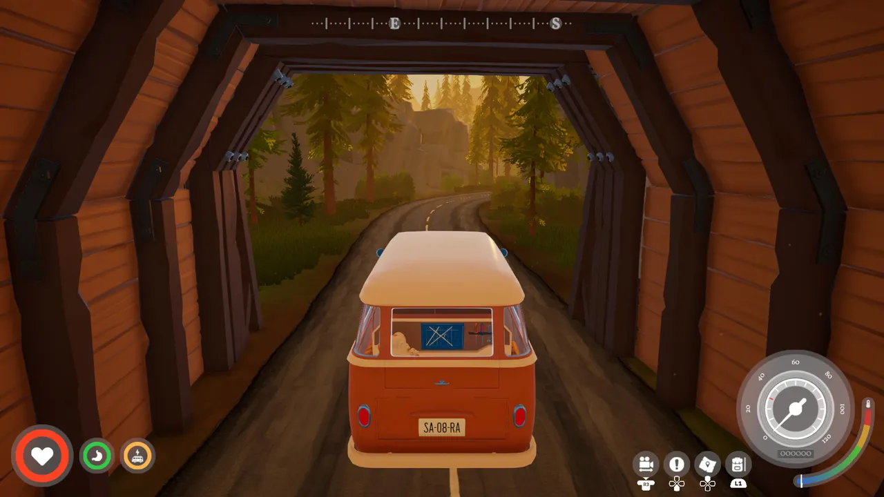 The open road ahead. Outbound's world looks genuinely beautiful from behind the wheel, even if the pace of the van tests your patience more than it probably should.