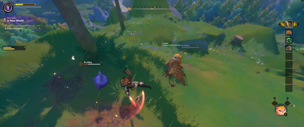 The player takes on a Rockling and a Locto simultaneously during the opening "A New World" main quest, with the spellblade already swinging.
