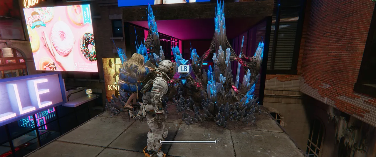 The Lim crystals are blocking the strong box behind them. Use L1 to melt them once you've made the jump. The LB prompt visible here is the Xbox equivalent of the same action.