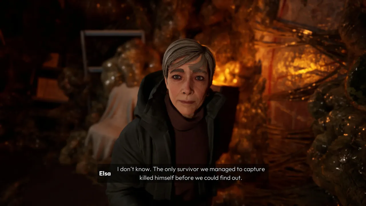Elsa, one of Noah's colleagues, delivering one of the game's more unsettling lines of dialogue. The face models are among the highlights of the game's visual presentation.