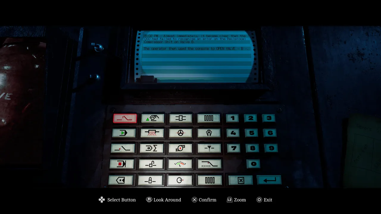 The Auxiliary Lines console keypad mid-input, with the top-left command icon highlighted red.