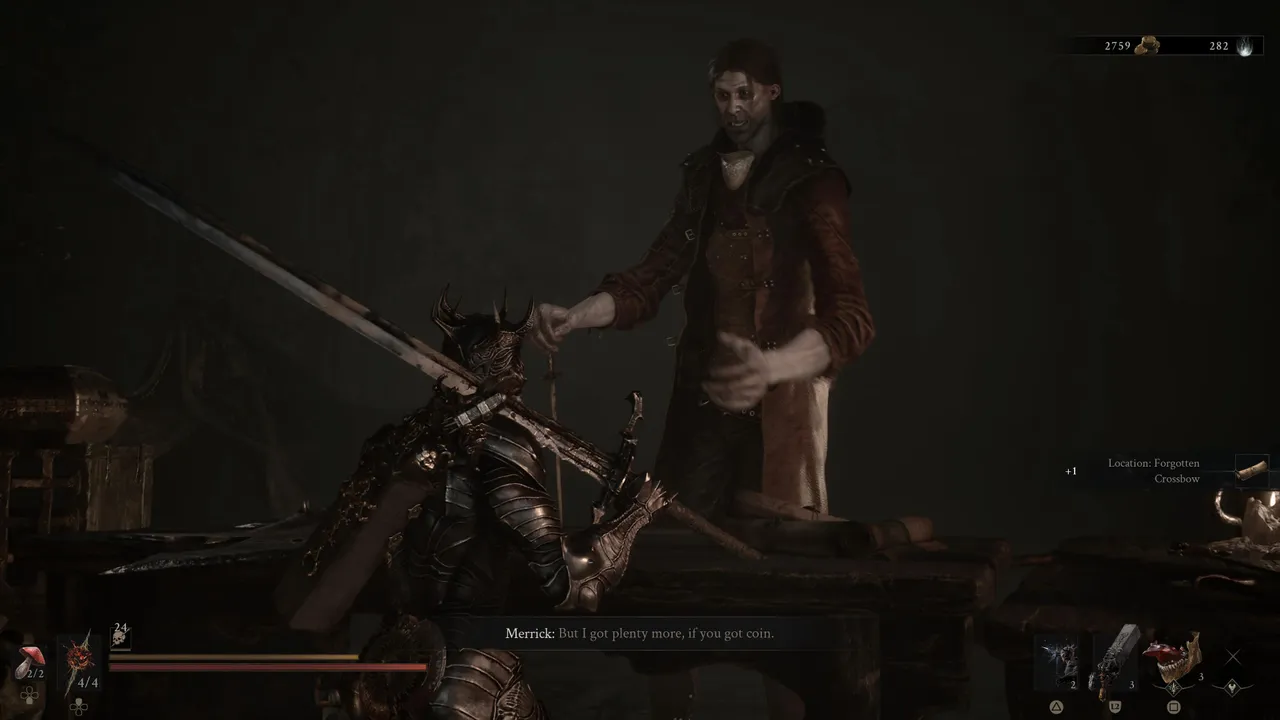 Merrick sells maps for a small coin cost that mark weapon locations across the world. Buying these early is the most efficient way to build out your weapon collection without aimless exploration.