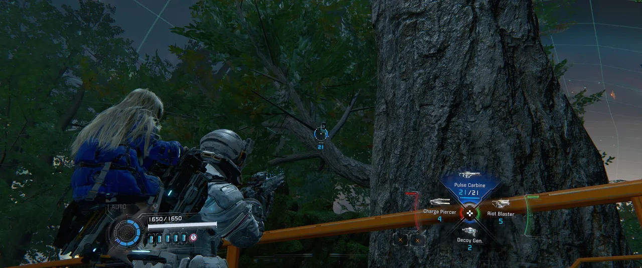 The Mini Cabin is up in the branches of this tree. Crouch down and look up along the trunk to spot it. A clear shot from here is all it takes.