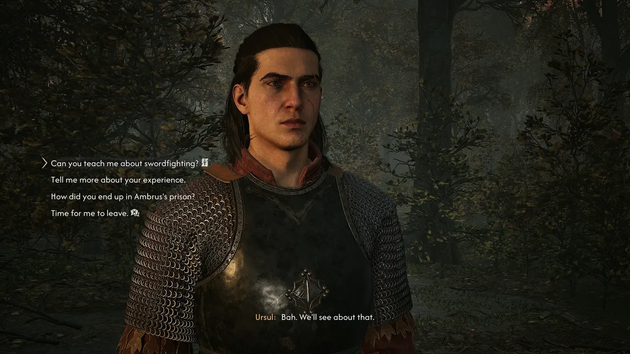The Blood of Dawnwalker: Ask Ursul to teach you swordfighting and he brushes you off - you'll need to duel him first