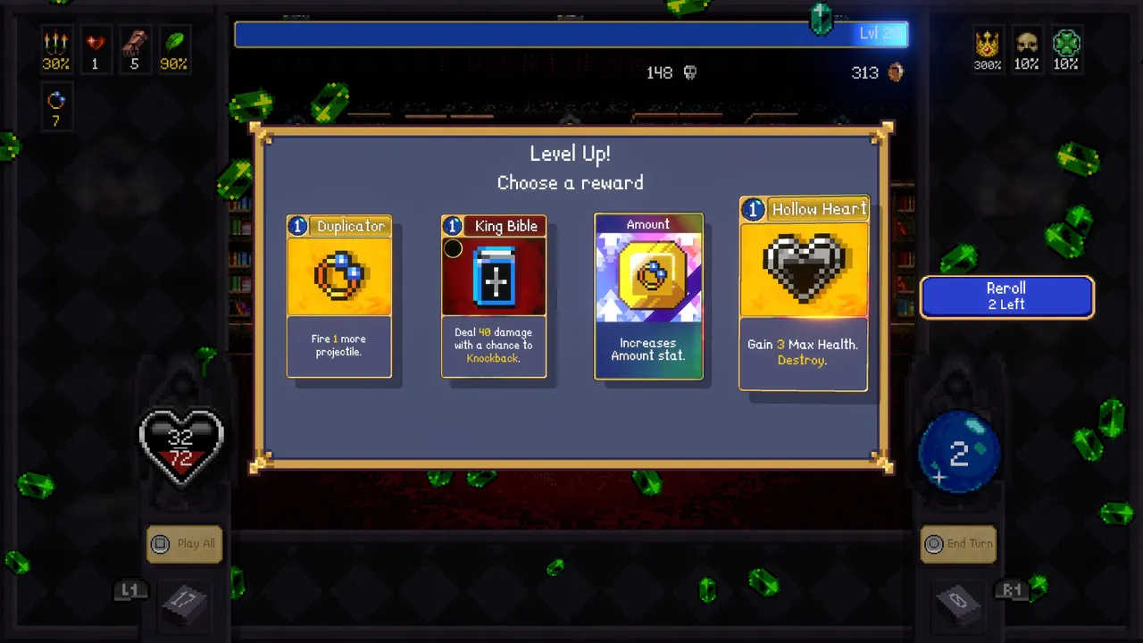 Levelling up rewards you with a choice of new cards, adding a welcome layer of decision-making to an already busy run.