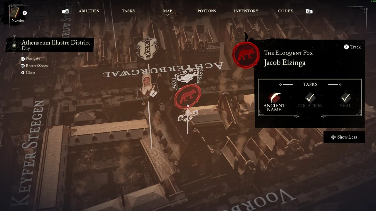 The location of the Eloquent Fox is marked on the map as soon as you speak with Adrian in your house's courtyard.