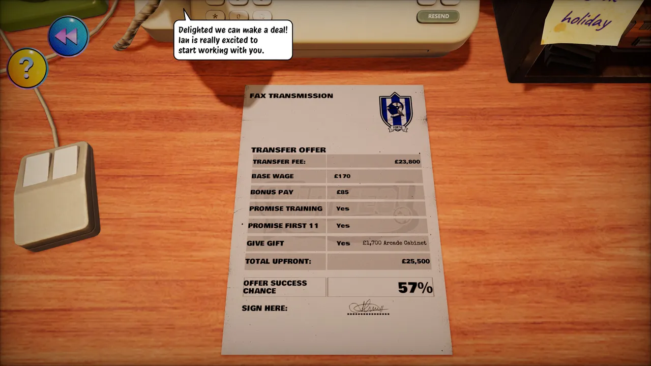 Transfer negotiations include the option to bribe players with arcade cabinets - yes, the '80s really were that odd.