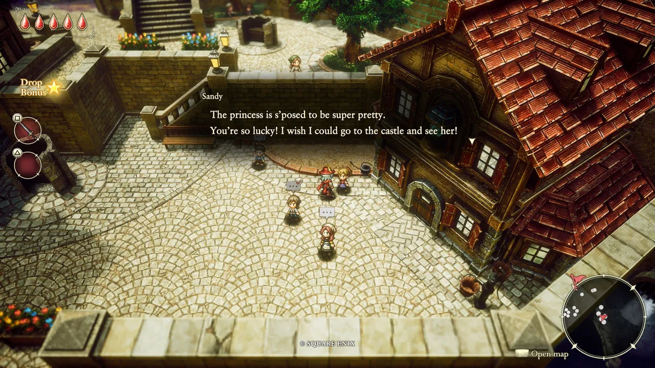 Huther's streets hum with idle chatter and rumour, the kind of world-building detail that makes the kingdom feel lived-in rather than just a hub between quests.