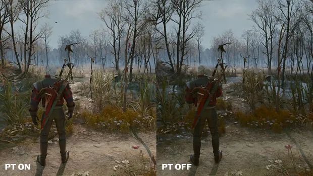 The Witcher 3: Wild Hunt Remastered - Path Tracing ON vs OFF in Crookbag Bog