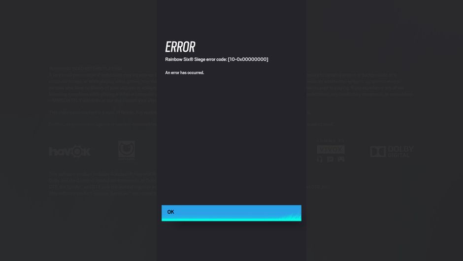 The error message appears just as the player launches the game