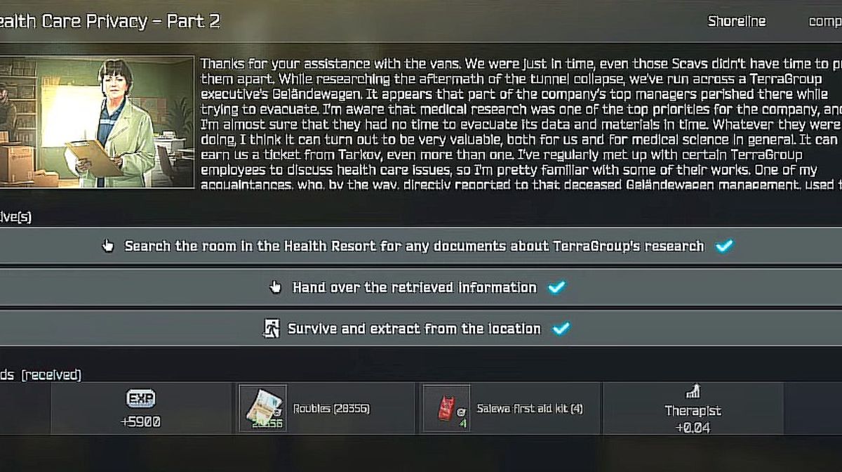 Escape From Tarkov Healthcare Privacy Part 2 Escape from Tarkov - How to complete Therapist's Health Care Privacy