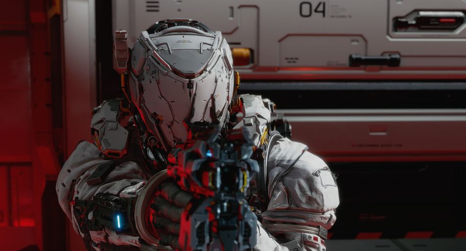 Pragmata screenshot showing an astronaut with a gun