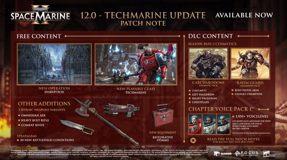 Warhammer 40,000: Space Marine 2 update 12.0 details