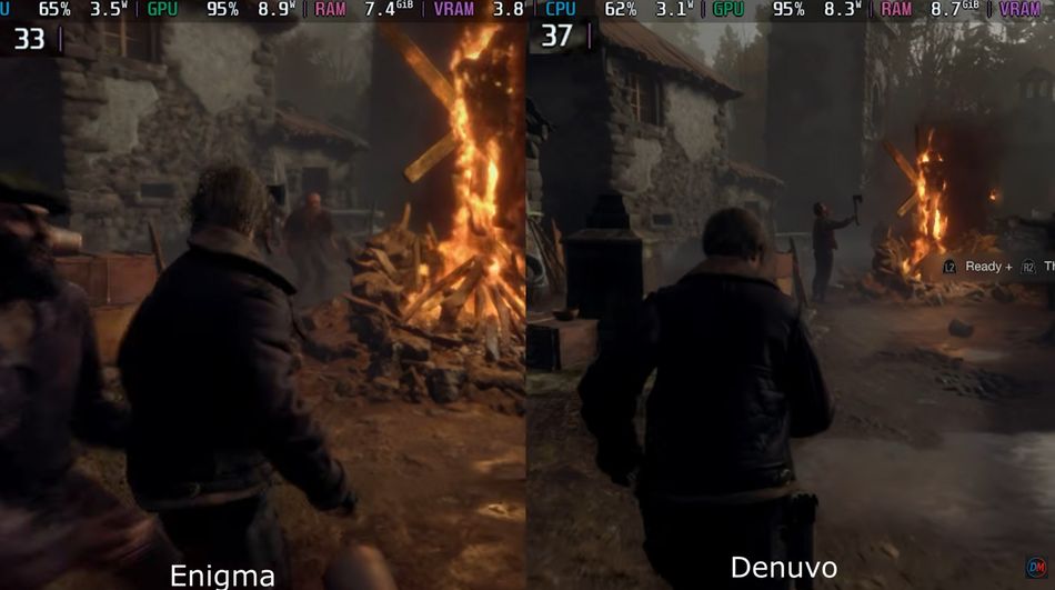 According to recent benchmarks testing Denuvo version against the Enigma one, it's clear that the performance is a bit better on the Denuvo build, at least on Steam Deck