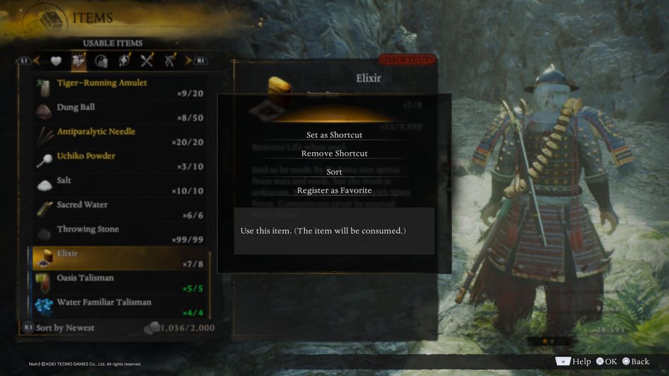 Nioh 3: Elixir is the main healing item