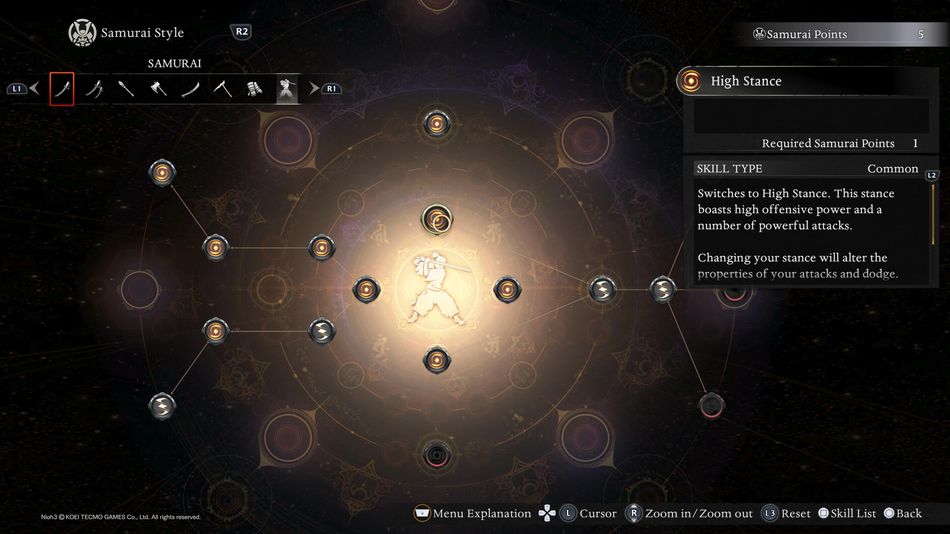 Nioh 3: You can use three stances as a samurai: high, low, and middle stance