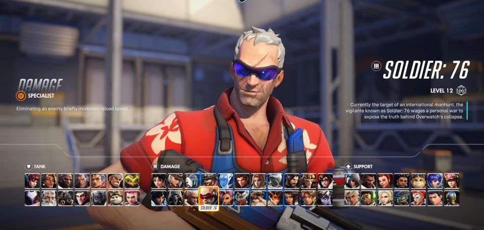 Soldier: 76's familiar FPS gameplay and self-healing make him the most accessible damage hero for beginners.
