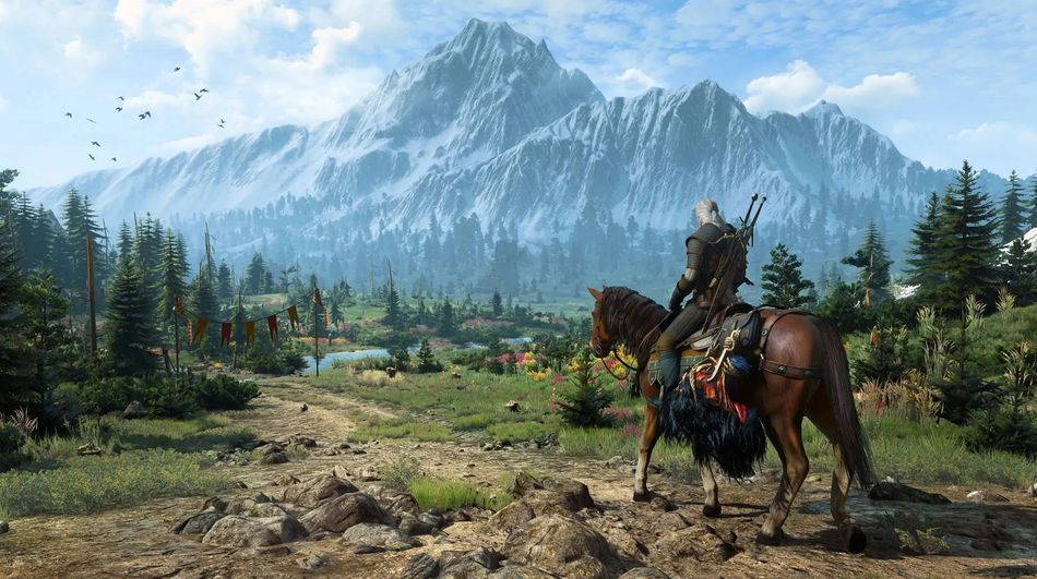The witcher 3 screenshot showing geralt riding his horse in skellige