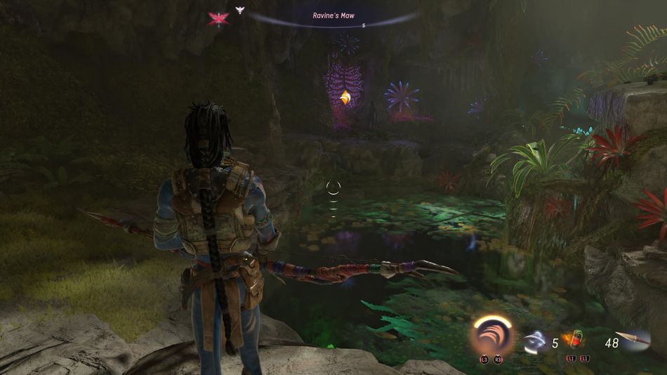 Avatar: Frontiers of Pandora – From the Ashes: Dive through a small pool to reach the other end of the leaf
