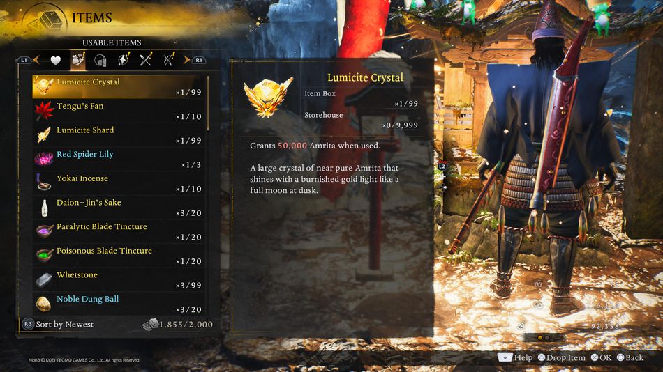 Nioh 3: Items containing a huge amount of Amrita
