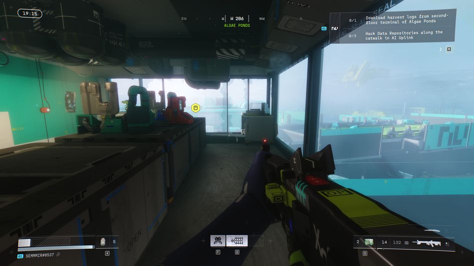 The orange terminal on the second floor of the Algae Ponds building is where you'll download the harvest logs.
