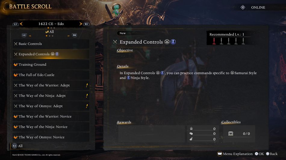 Nioh 3: Training arena can be accessed through the Battle Scroll menu inside shrines