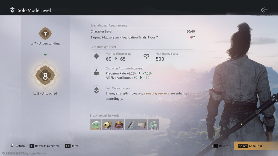 Where Winds Meet - There's a level cap every ten levels or so, which you must "break"
