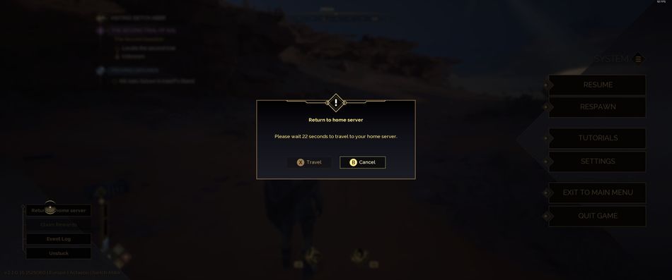 Dune: Awakening - Return to your server by pressing the command on the left