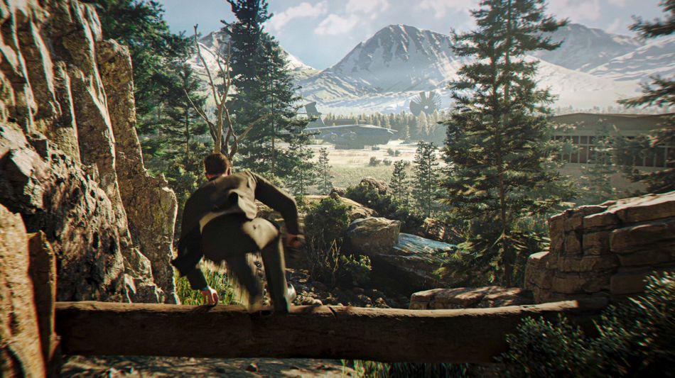 007 First Light screenshot showing james bond jumping over an obstacle in a forest