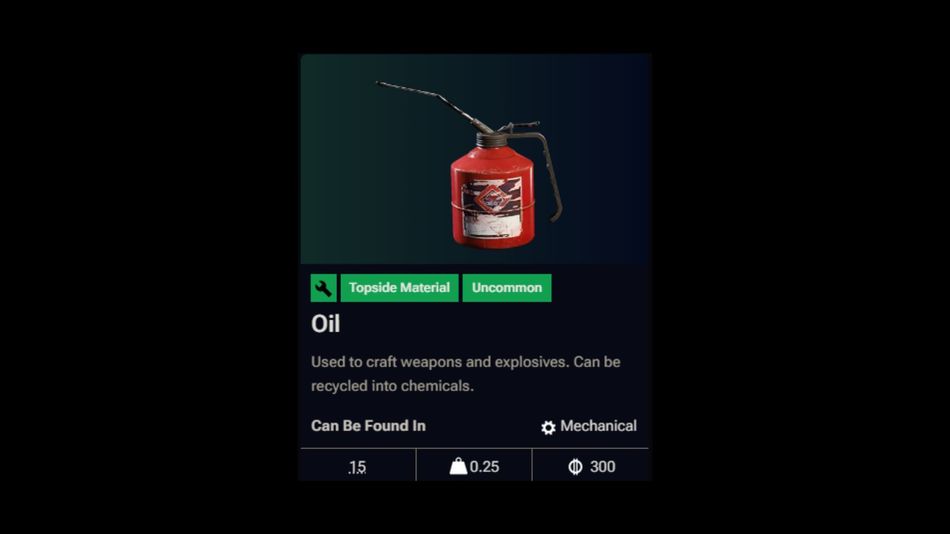 Oil is a core item of explosive items in ARC Raiders.