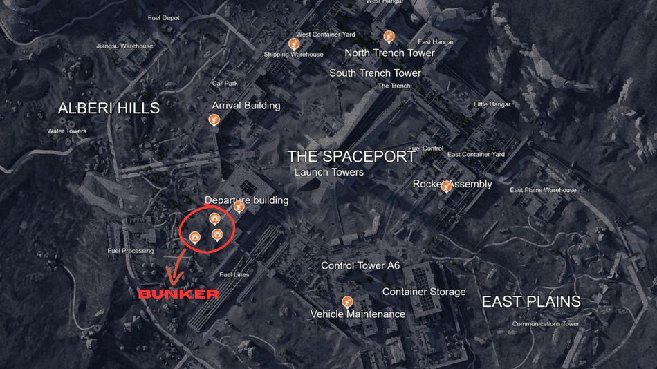 Bunker and Antenna Locations on Spaceport in ARC Raiders