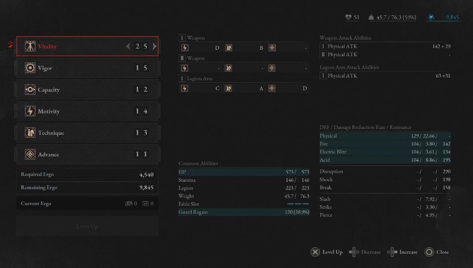 Leveling up your attributes in Lies of P will increase your health, damage resistances and more