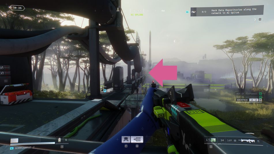 The catwalk at AI Uplink stretches across the eastern side of the structure - approach from this direction to avoid the heavier UESC presence to the west