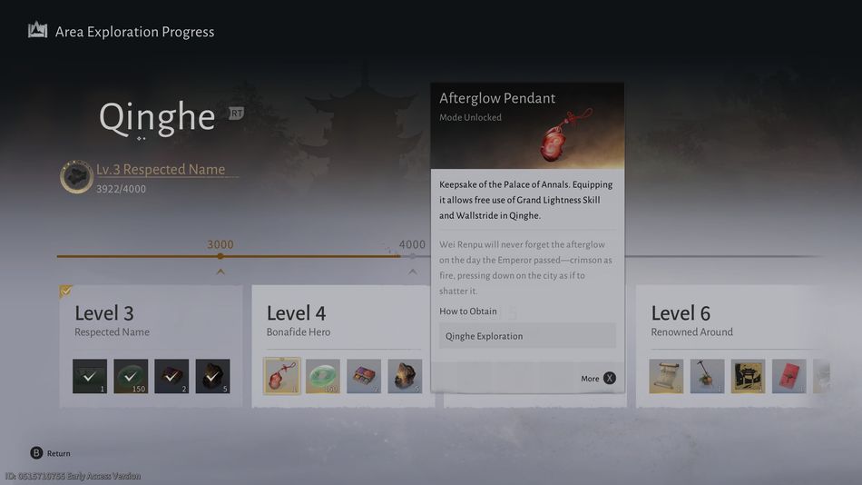 Where Winds Meet: Afterglow Pendant is a key item needed for using flying skill