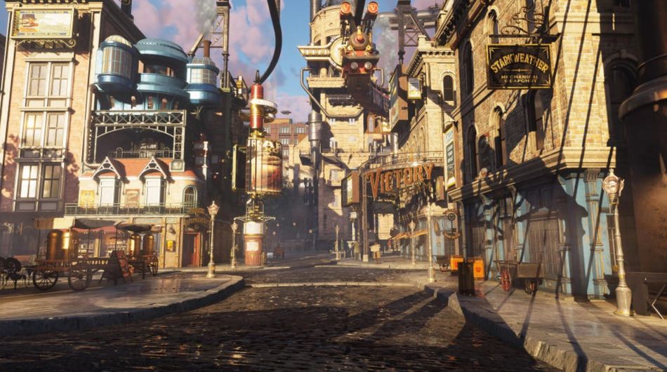 Clockwork Revolution - An in-game shot showcasing the game's steampunk city
