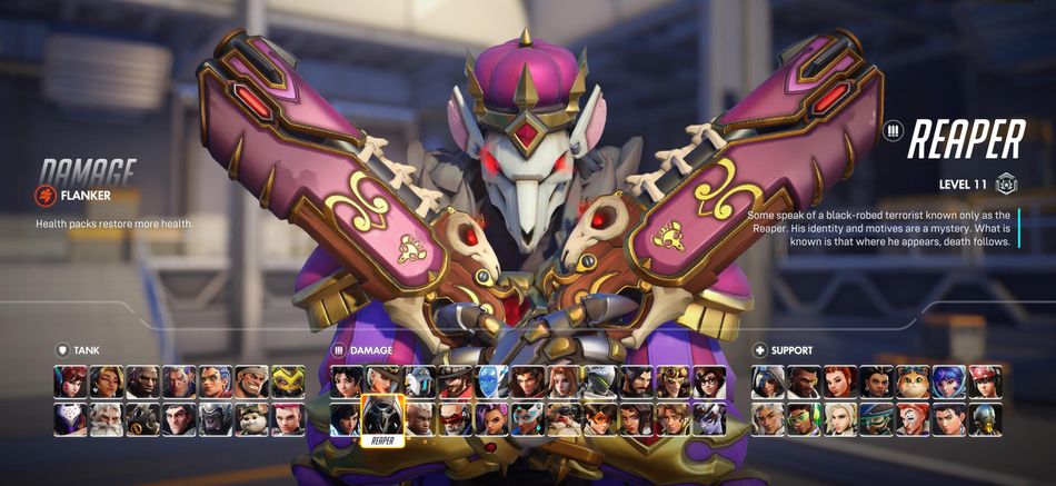 Reaper's close-range devastation and multiple escape tools make him forgiving for aggressive beginners.