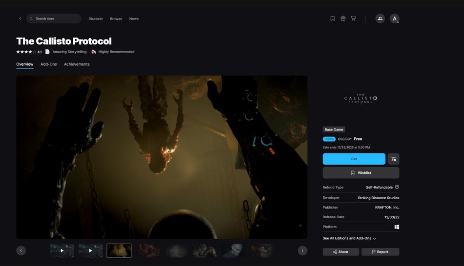 The Callisto Protocol is free for grabs on Epic Store